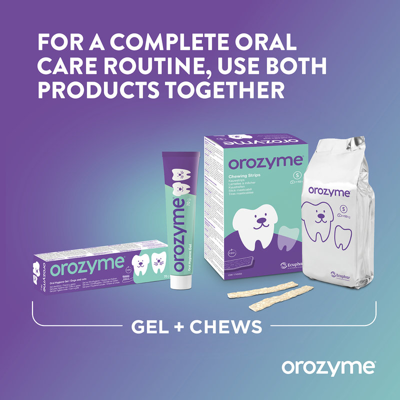 Orozyme Gel and Chews. For a complete oral care routine, use both products together.