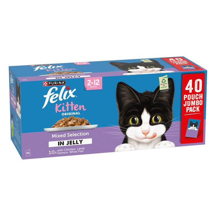 Felix Kitten Original Pouches, Chicken, Lamb, Salmon & White Fish Mix, 40 x 85g