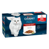 Purina Gourmet Perle, 60 pouches, for cats over 7 years, mini fillets in sauce with chicken and salmon, made from high-quality ingredients.