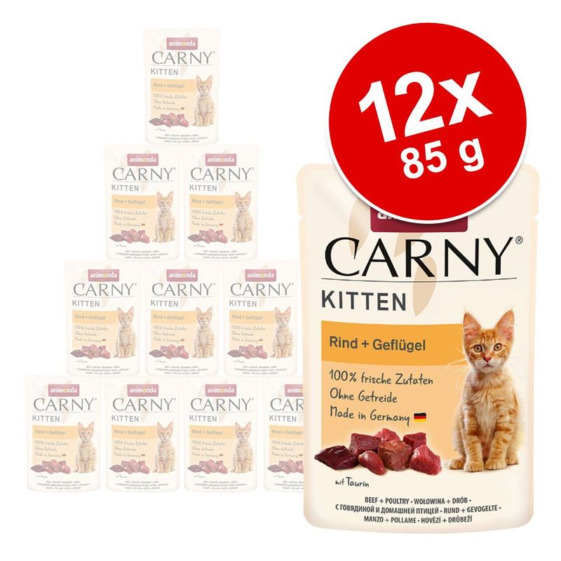 Animonda Carny Kitten beef + poultry, 12x85g, 100% fresh ingredients, grain-free, Made in Germany, with taurine.