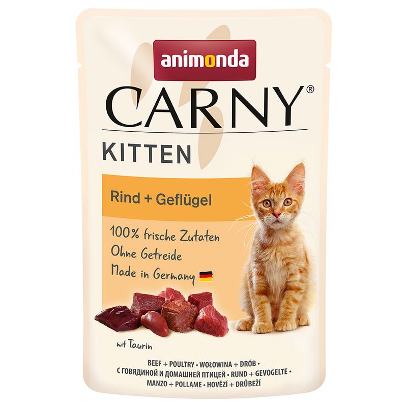 Animonda Carny Kitten Beef + Poultry. 100% fresh ingredients, grain-free, Made in Germany with taurine.