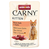 Animonda Carny Kitten. Beef, veal + chicken. 100% fresh ingredients, grain-free, Made in Germany with German flag. With taurine.