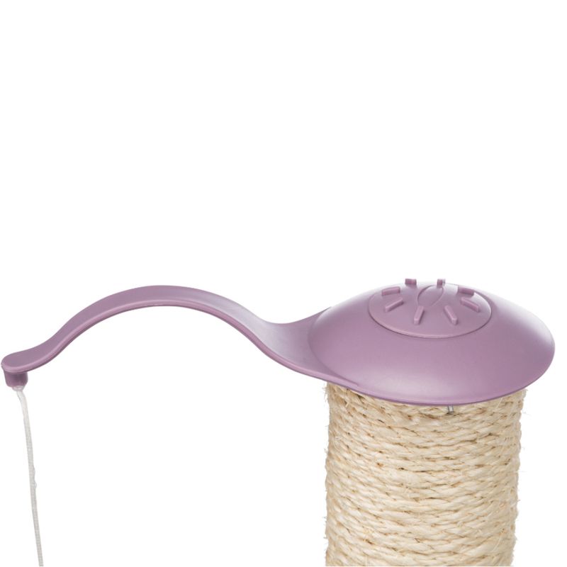 Cat tree accessory with purple plastic attachment and sisal rope, suitable for fixing to cat trees.