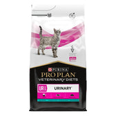 Purina Pro Plan Veterinary Diets UR St/Ox Urinary dry cat food, with ocean fish. Visible icons: low RSS, struvite dissolution, moderate kcal. isfm logo and 'Veterinary Clinical Nutrition' text shown.