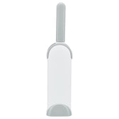 White and grey lint brush with holder, suitable for removing pet hair.