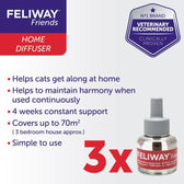 Feliway Friends Home Diffuser, veterinary recommended. Helps cats get along, maintain harmony, offers 4 weeks support, covers up to 70m², simple to use. Pack contains 3 refills.