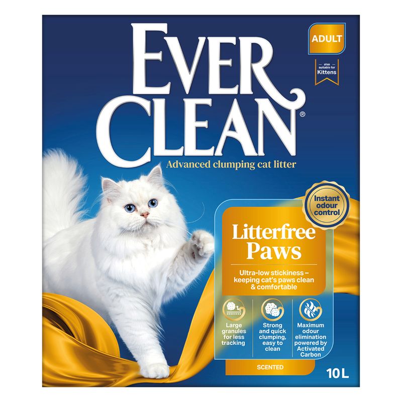 Ever Clean Advanced clumping cat litter, Litterfree Paws, instant odour control, large granules, strong clumping, maximum odour elimination, 10 L, for adults and kittens.