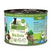 Catz Finefood Bio duck, No. 505, naturally good, no added sugar, grain-free, no animal testing, DE-ÖKO-006, organic certificate, German agriculture.