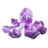 Purple plush octopus with large eyes and eight arms, suitable as a toy.