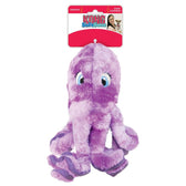 KONG SoftSeas plush toy in purple, octopus design, with squeaker. Packaging shows brand logo and dog image.