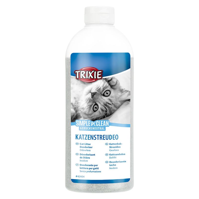 Trixie Simple'n'Clean odourless cat litter deodorant, deodorant for cat litter trays. Multilingual description: odourless litter deodorant for cat litter.