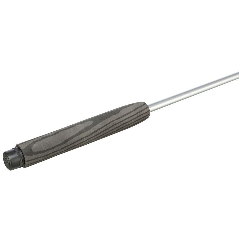 Rod with silver metal handle and grey patterned foam grip.