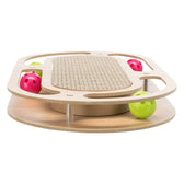 Wooden toy with scratching surface and colourful balls in holders. Suitable for interactive play and scratching.