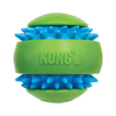 KONG toy ball made of green and blue rubber with a textured surface, suitable for interactive play.
