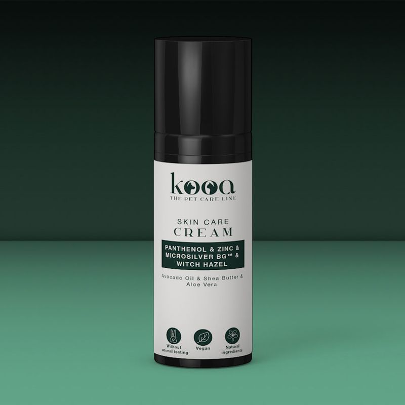 kooa Skin Care Cream with panthenol, zinc, Microsilver BG™, witch hazel, avocado oil, shea butter and aloe vera. Cruelty-free, vegan, natural ingredients.