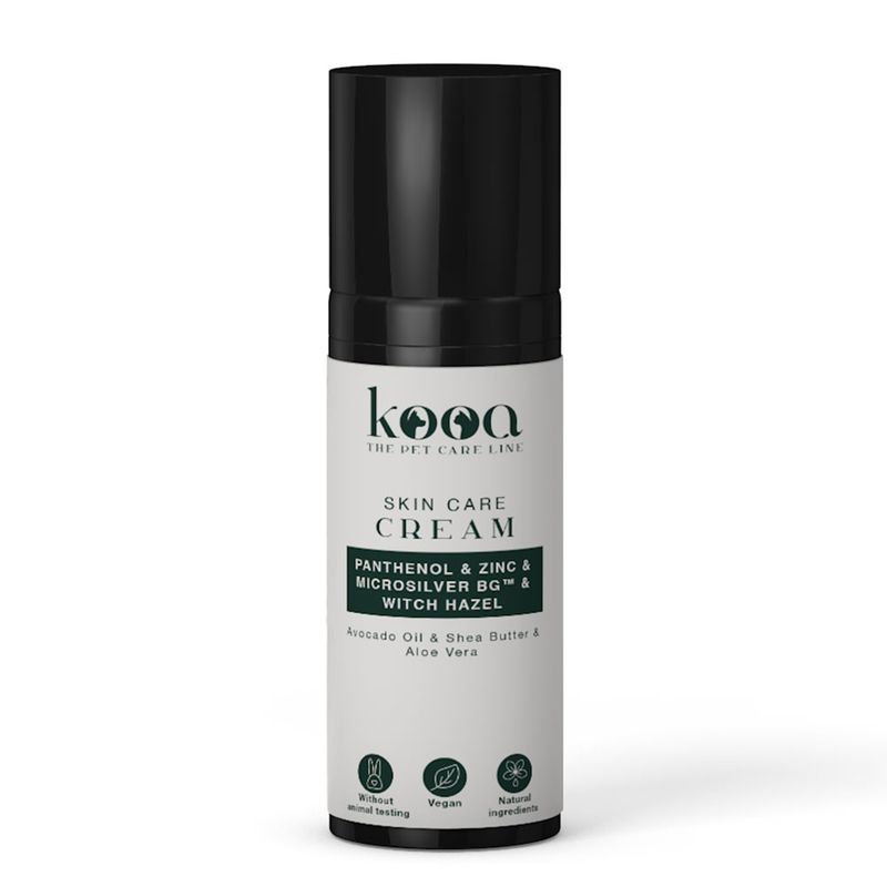 kooa Skin Care Cream with panthenol, zinc, Microsilver BG™, witch hazel, avocado oil, shea butter and aloe vera. Cruelty-free, vegan, natural ingredients.