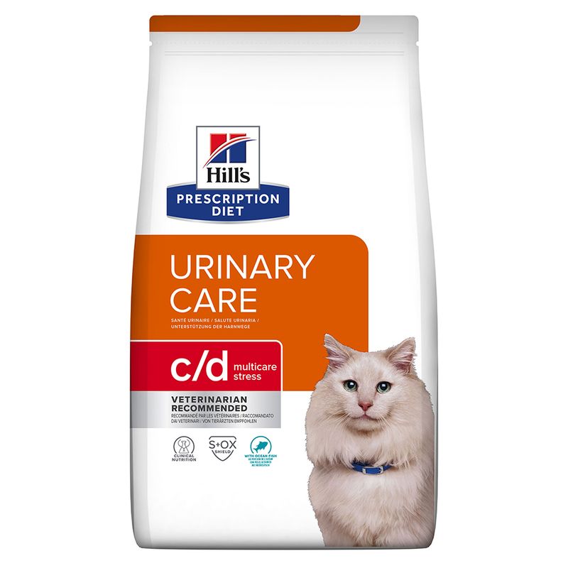 Hill's Prescription Diet Urinary Care c/d Multicare Stress. Supports urinary tract, recommended by veterinarians. S+OX Shield and ocean fish flavour.