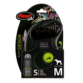 Flexi Black Design dog lead, Made in Germany, 5 metre tape, suitable for dogs up to max. 25 kg, size M.