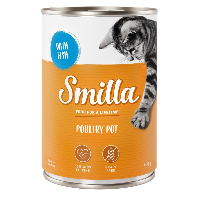 Smilla Poultry Pot with fish, contains taurine, grain-free, 400g. Made in Germany. Food for a lifetime.