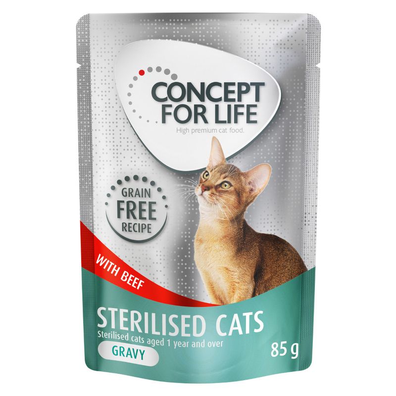 Concept for Life Sterilised Cats with beef, grain-free recipe, for sterilised cats from 1 year, in gravy, 85 g.
