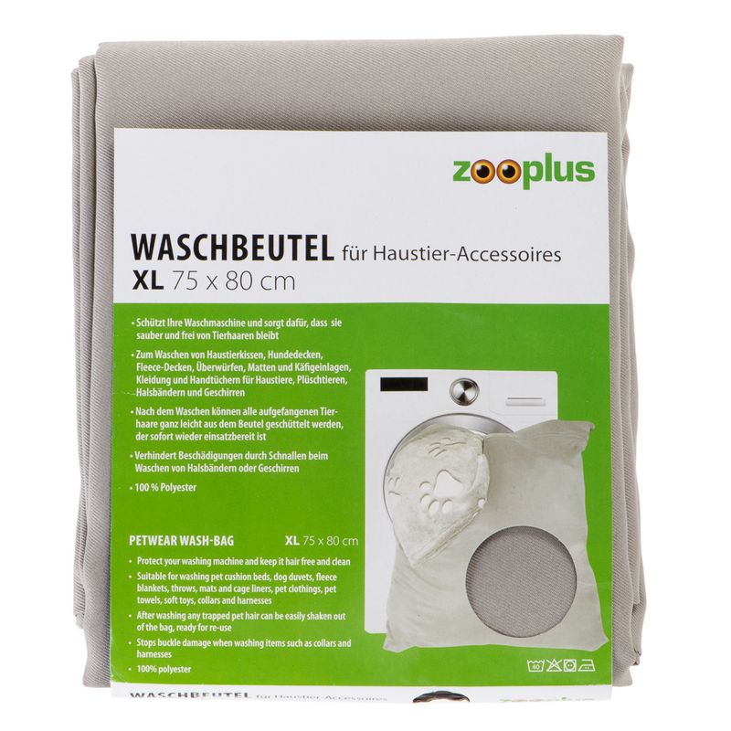 XL laundry bag 75x80 cm for pet accessories. Protects washing machine, suitable for blankets, clothing, collars. Prevents damage from buckles. Material: 100% polyester.