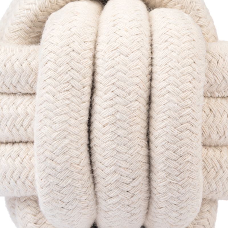 Close-up of a braided rope made of cream-coloured cotton material, suitable for pet products or accessories.