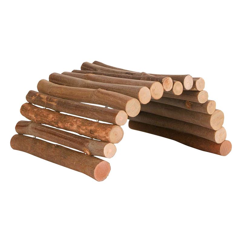 Flexible wooden bridge arch made from natural wood, suitable as a tunnel or hideaway. Visible round rods with metal connectors.
