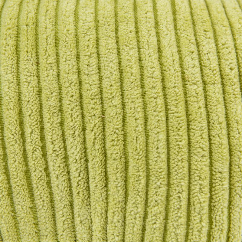 Close-up of green, ribbed fabric material with soft texture.