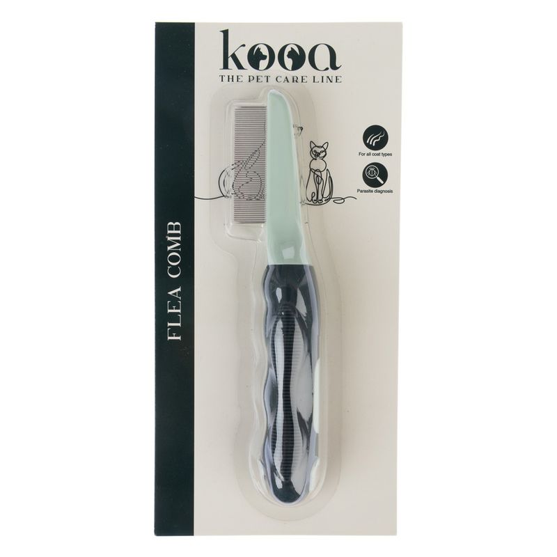 kooa The Pet Care Line flea comb, suitable for all coat types, for parasite detection.