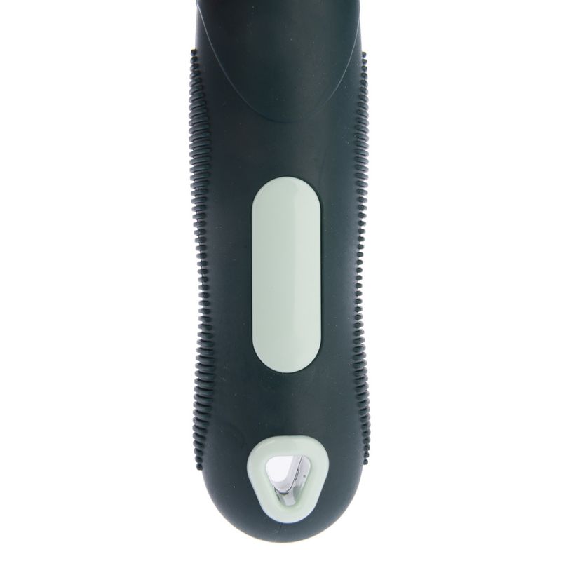 Black handle with grey insert and integrated hook, suitable for pet grooming tools.