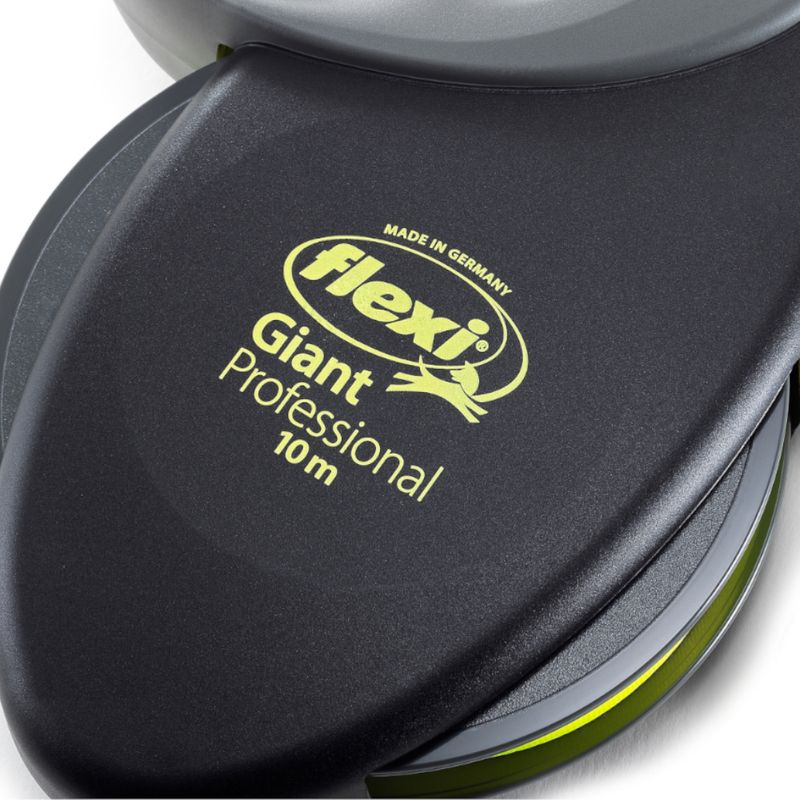 Flexi Giant Professional 10m, Made in Germany. Black housing with yellow lettering.