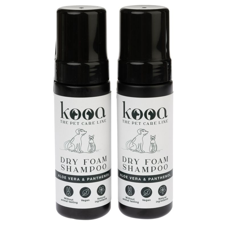 kooa Dry Foam Shampoo with aloe vera and panthenol, vegan, cruelty-free, natural ingredients. For dogs and cats.