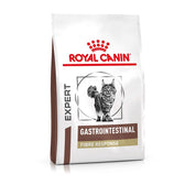 Royal Canin Expert Gastrointestinal Fibre Response cat food, packaging with image of a cat and visible product name.