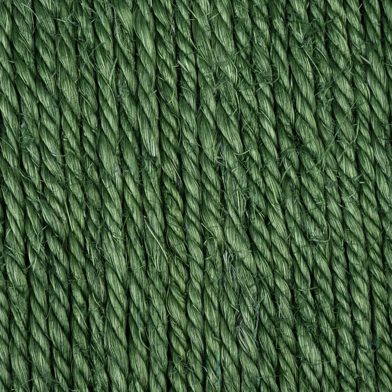 Close-up of green sisal rope, suitable for scratching posts or other pet products.