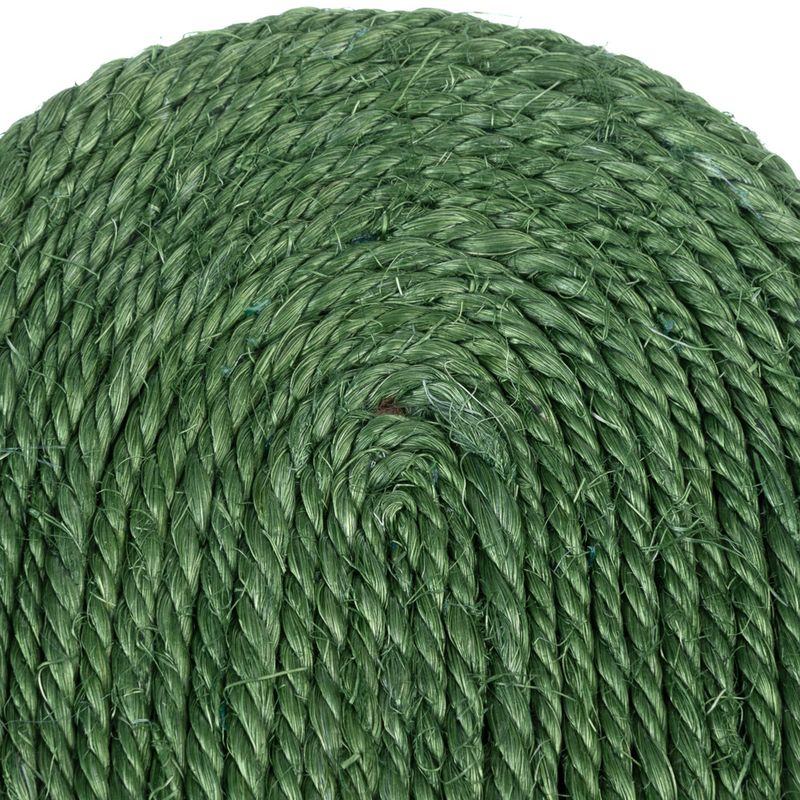 Green sisal rope, tightly wound, suitable for various applications.