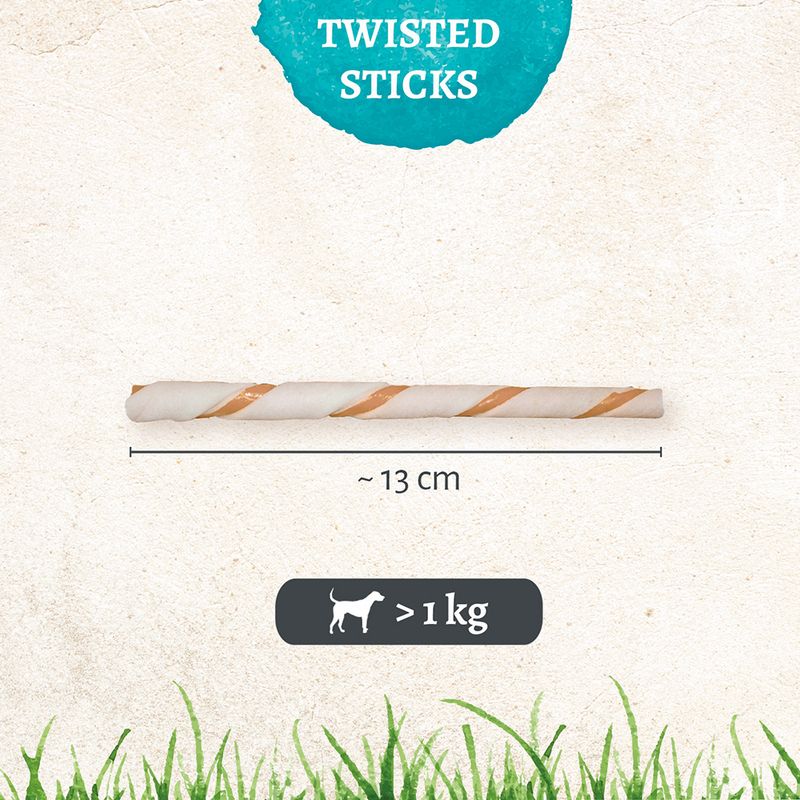 Twisted stick approximately 13 cm long, suitable for dogs over 1 kg.