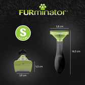 FURminator grooming tool, size S for 4.5–9 kg, shown with dimensions: 16 cm length, 5.8 cm head width, 5 cm blade height, and 3.9 cm blade width.