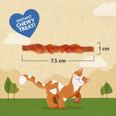Chewy treat measuring 7.5 cm long and 1 cm thick, with text stating 'Instant chewy treat!'