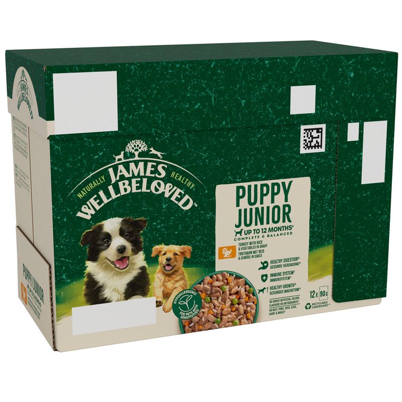 James Wellbeloved Puppy & Junior Hypoallergenic Pouches - Turkey with Rice || James Wellbeloved || view 1