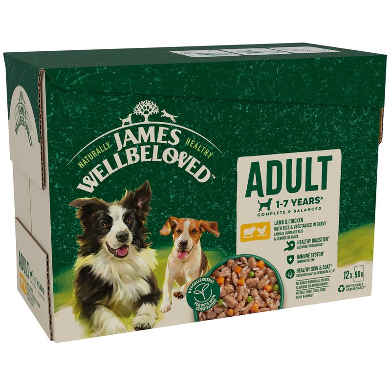 James Wellbeloved Adult Hypoallergenic Pouches - Lamb & Chicken with Rice || James Wellbeloved || view 1