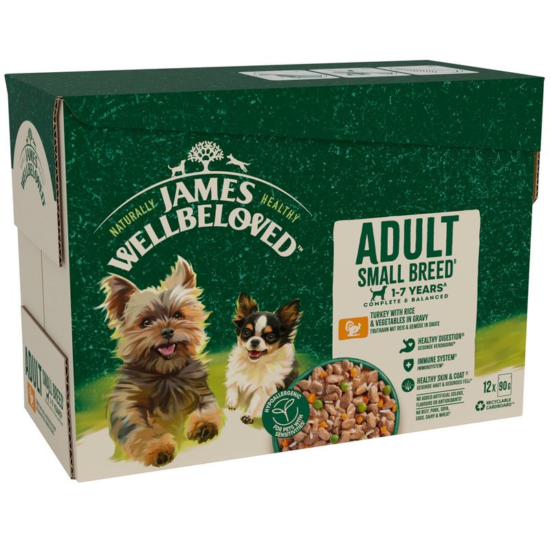 James Wellbeloved Adult Small Dog Hypoallergenic Pouches - Turkey in Gravy || James Wellbeloved || view 1