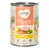 Feringa Vitality Sensitive Adult, chicken with carrots and safflower oil, grain-free recipe, 69% selected animal ingredients, with taurine, 400g can.