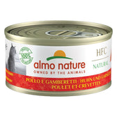 Almo Nature HFC Natural, chicken and prawns. 100% of profits to nature. Tin with cat design.