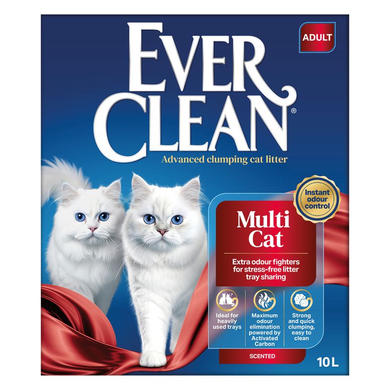 Ever Clean Multi Cat, Advanced clumping cat litter, Instant odour control, Extra odour fighters, Ideal for heavily used trays, Maximum odour elimination, 10L.
