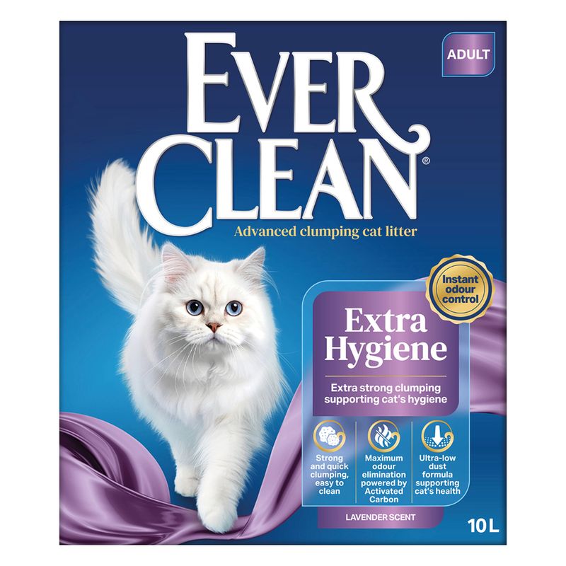 Ever Clean Advanced clumping cat litter, Extra Hygiene, instant odour control, strong and fast clumping, maximum odour elimination, ultra-low dust formula, Lavender Scent, 10 L.