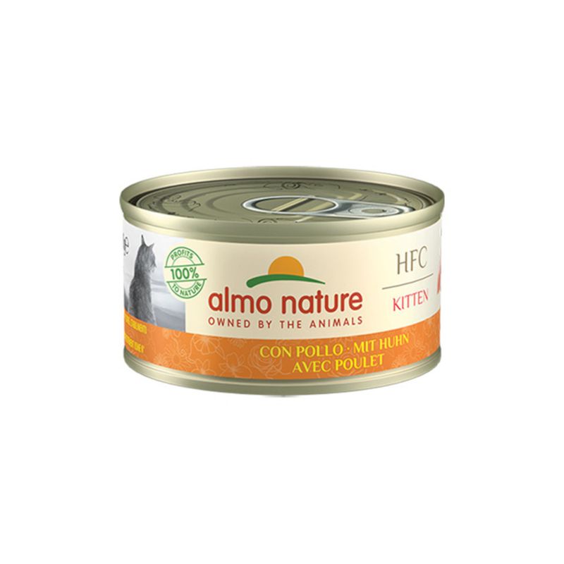 Almo Nature HFC Kitten wet food, chicken flavour, 100% natural ingredients, 70g can.