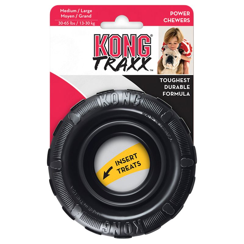 KONG Traxx Medium/Large for power chewers, suitable for dogs 13-30 kg. Note: 'Insert Treats'. Toughest durable formula.
