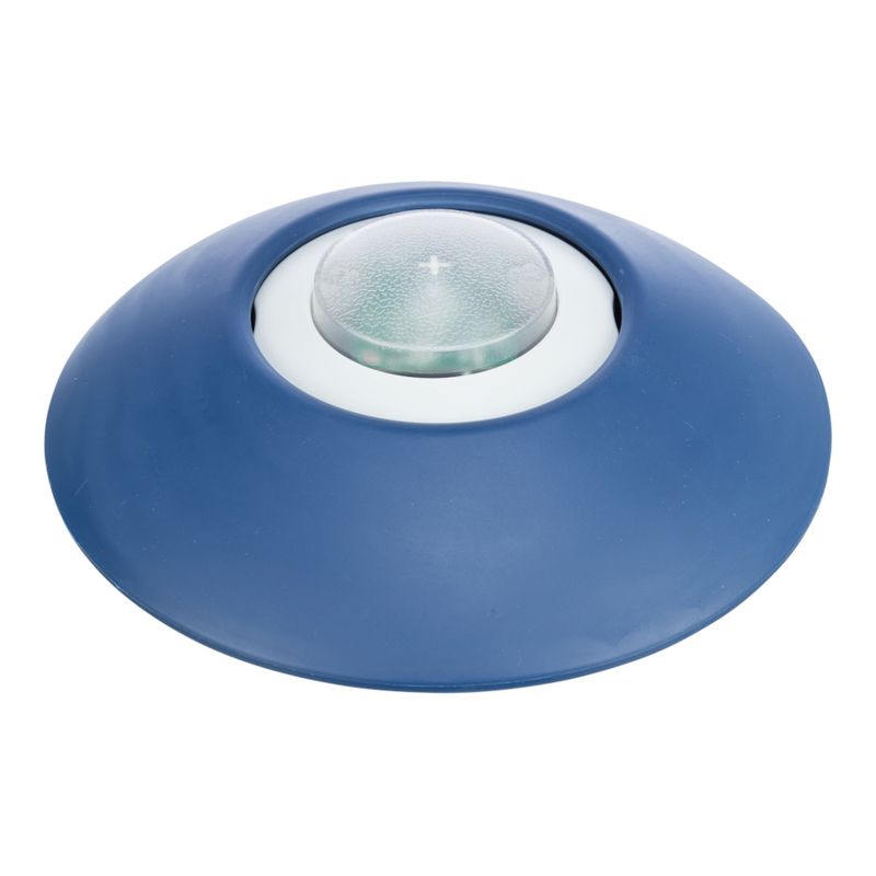 Round toy with blue plastic casing and transparent section in the centre, suitable for interactive play.