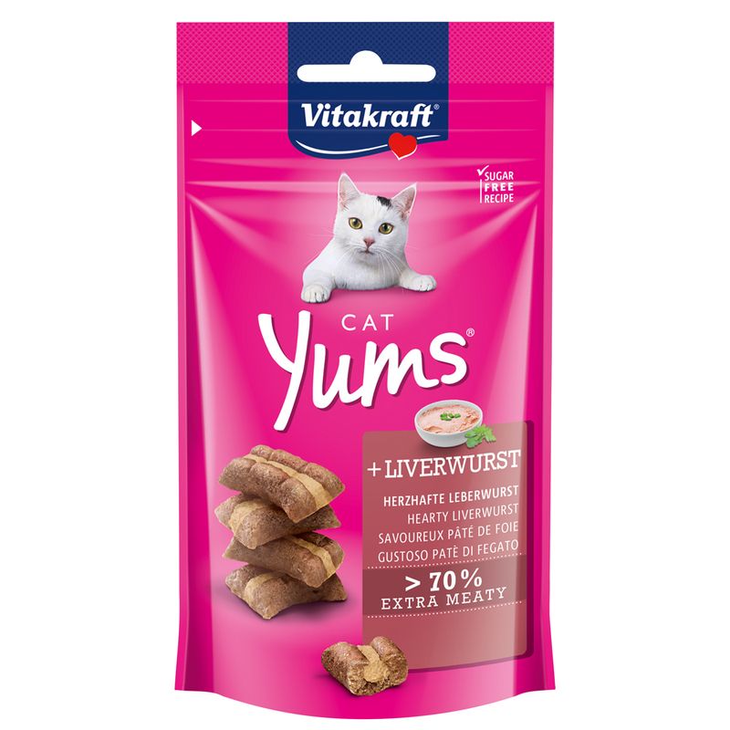 Vitakraft Cat Yums with hearty liver sausage, sugar-free recipe, over 70% extra meaty.