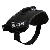 Julius-K9 IDC Power dog harness in black with handle and adjustable strap.